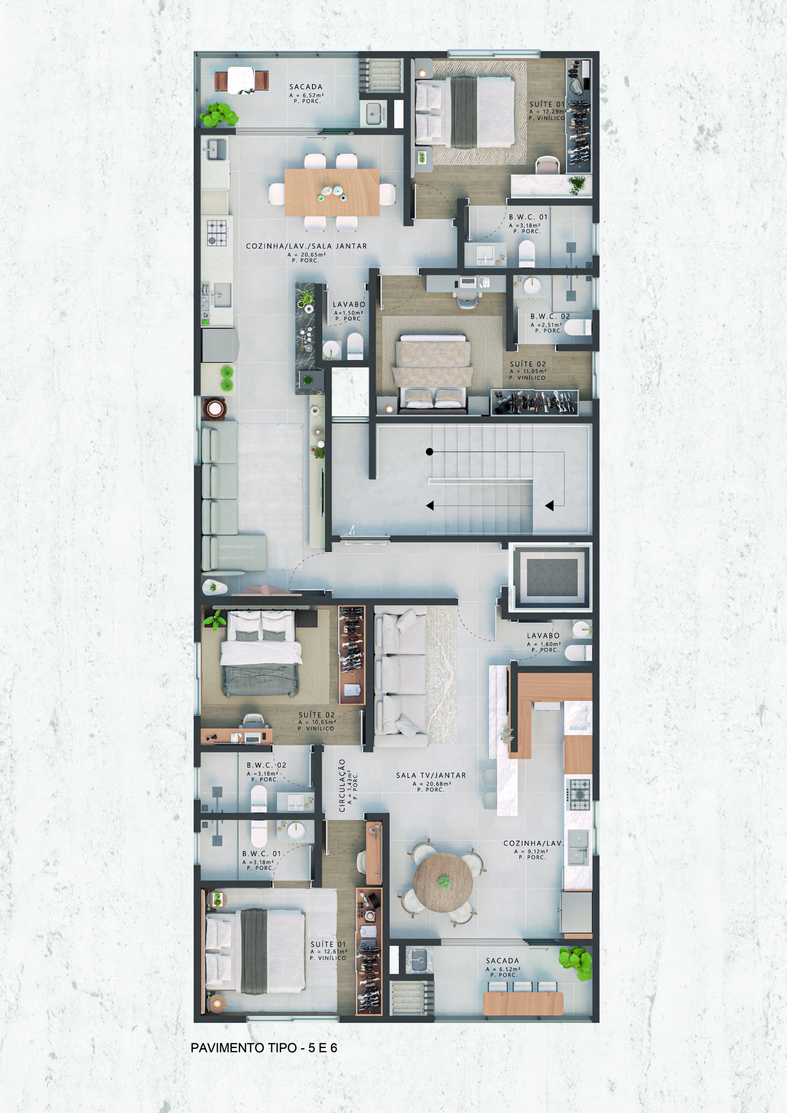 Planta Pavimento Tipo - 5 e 6 do Edifício Floratta