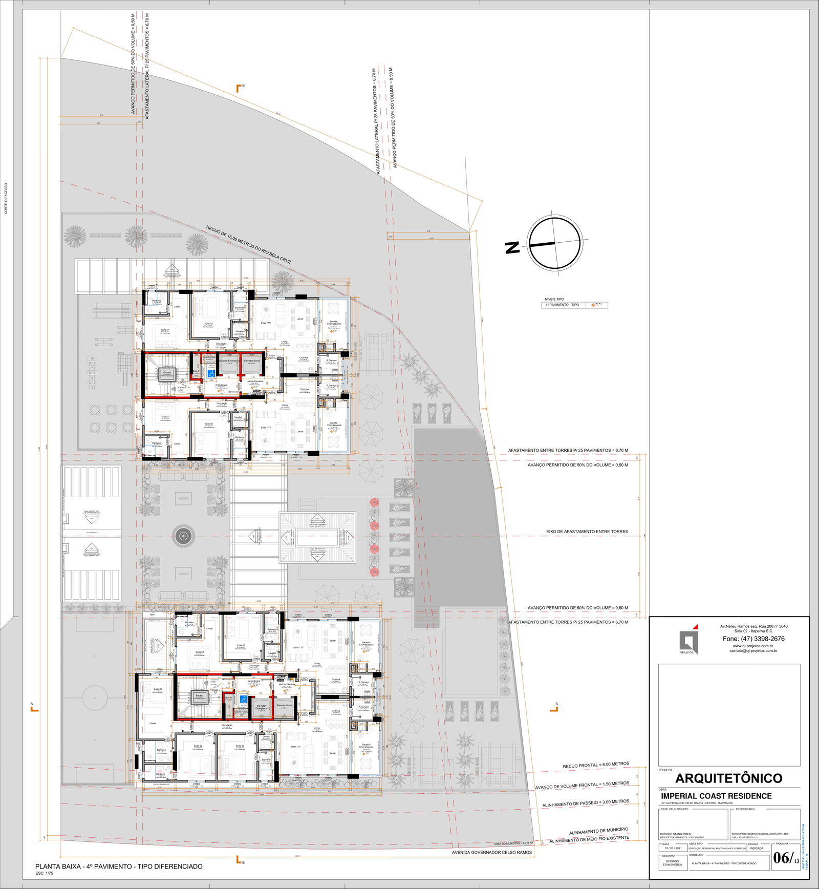 Planta 4º Pavimento - Tipo Diferenciado (2 de 2) do Imperial Coast Residence
