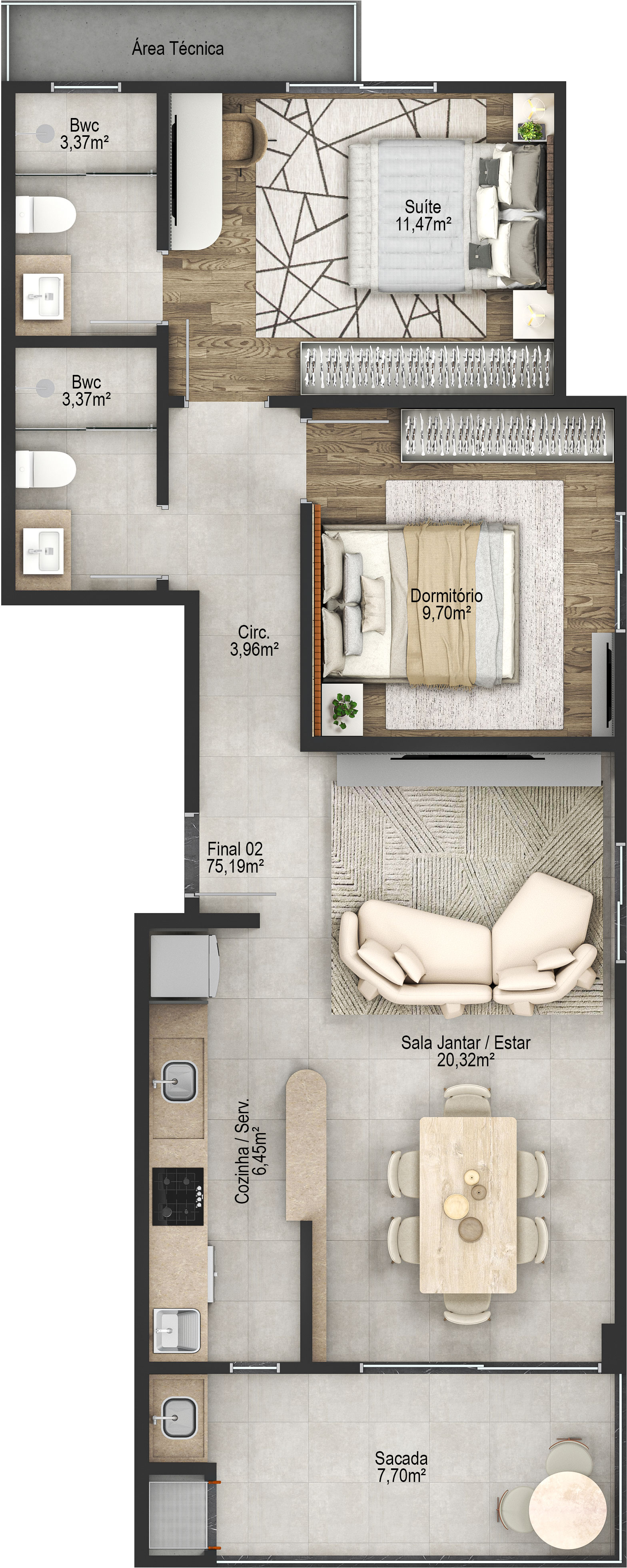 Planta Final 02, 75 m² do Libre II