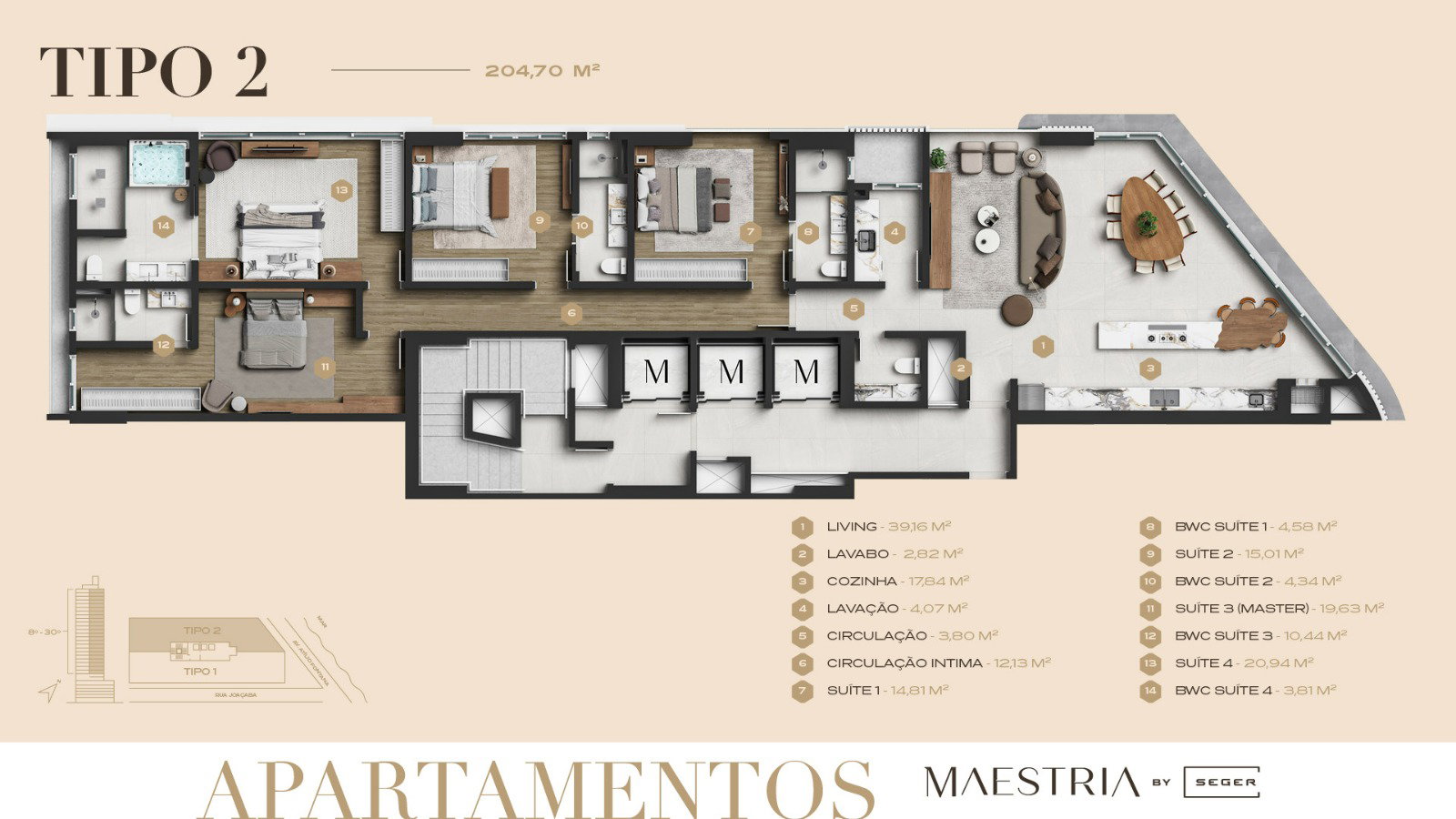 Planta Tipo 2 (1 de 2), 205 m² do Maestria By Seger