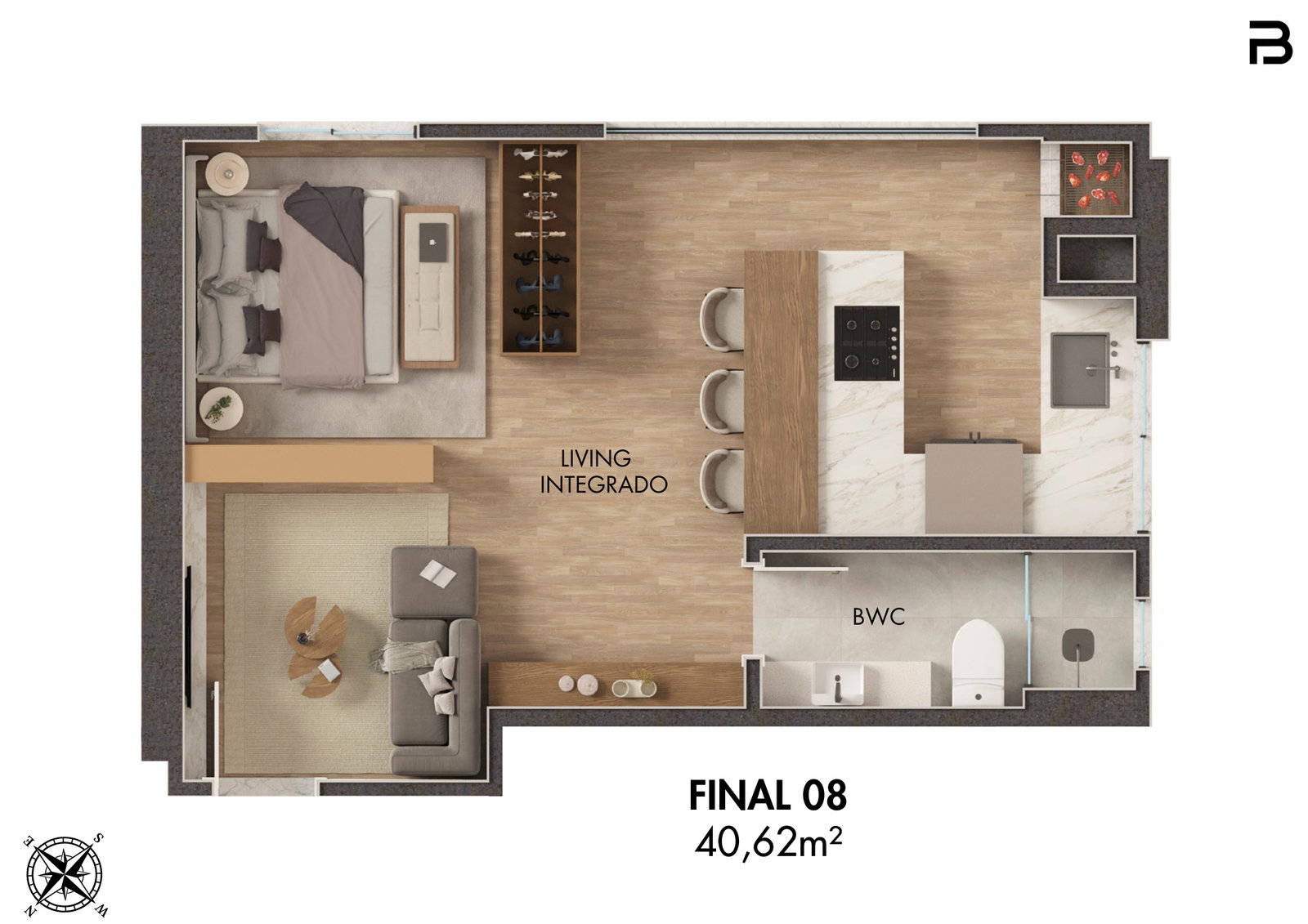 Planta Final 08, 41 m² do Breeze Towers