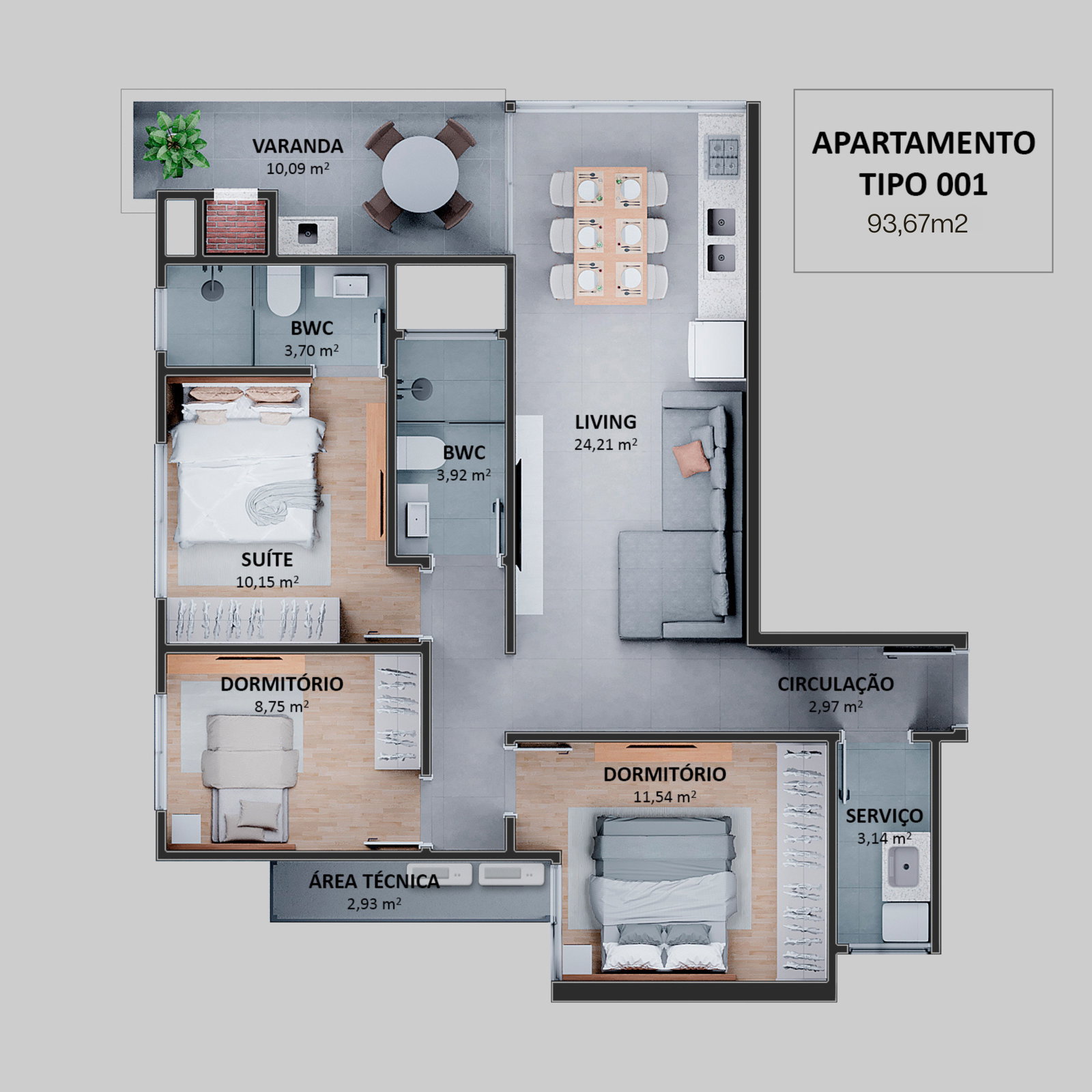 Planta Tipo 001, 94 m² do Hav