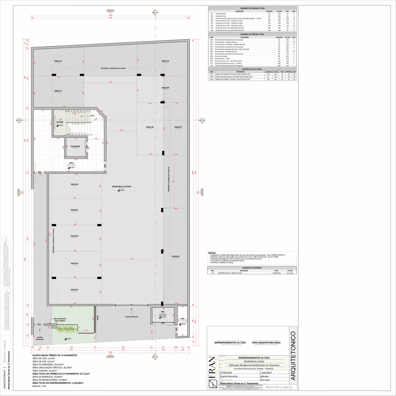 Planta Garagem · Térreo ou 1º Pavimento do Edifício Suíça