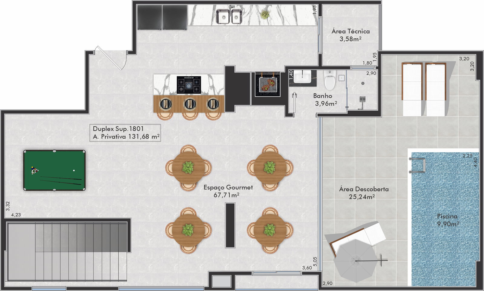 Planta Duplex Sup. 1801, 132 m² do Gran Palazzo Residence