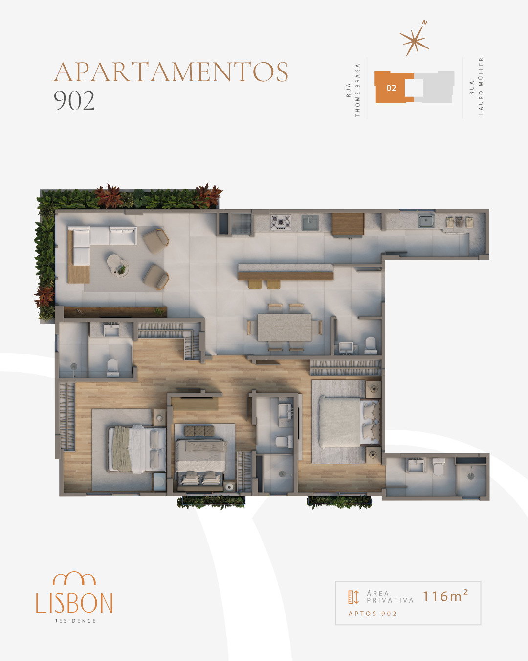 Planta Apto 902, 116 m² do Lisbon Residence