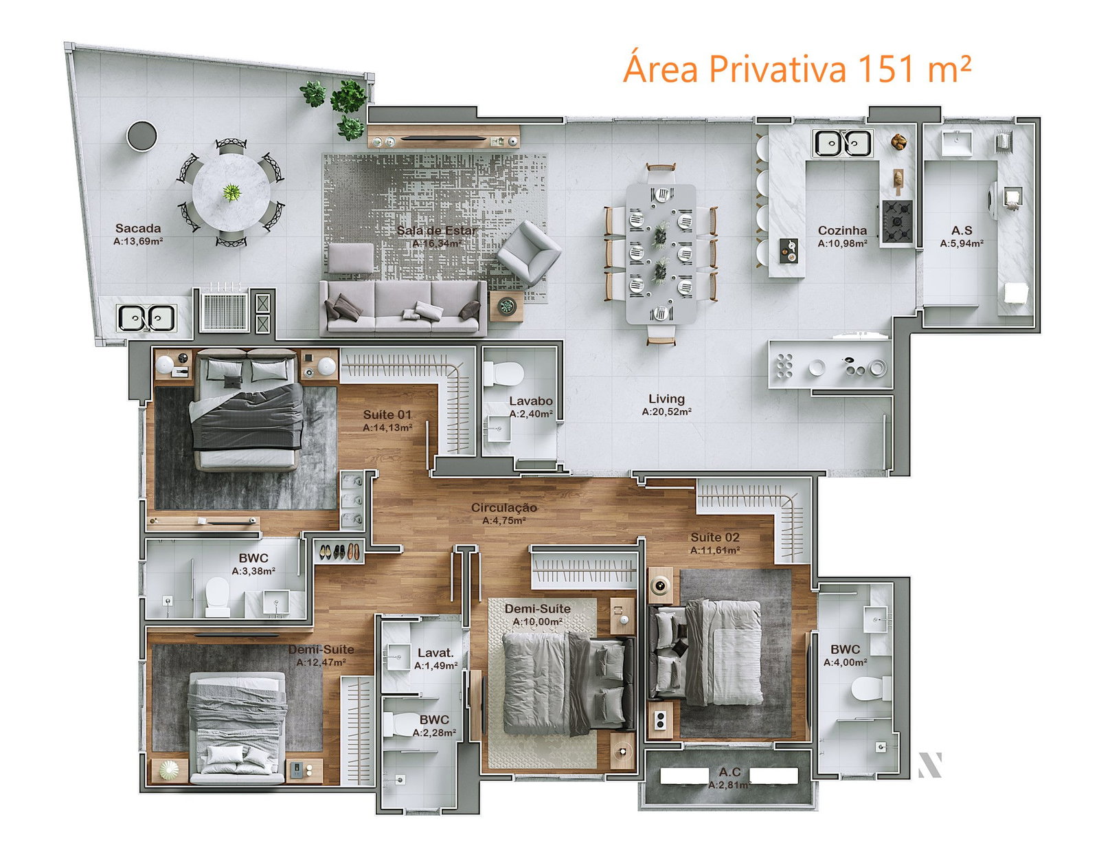 Planta 151 m² do Home Square