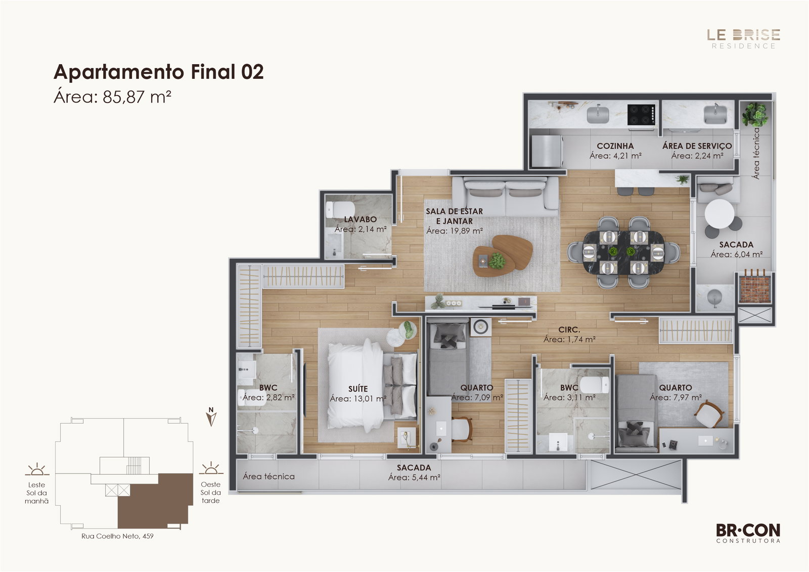 Planta Final 02, 86 m² do Le Brise Residence