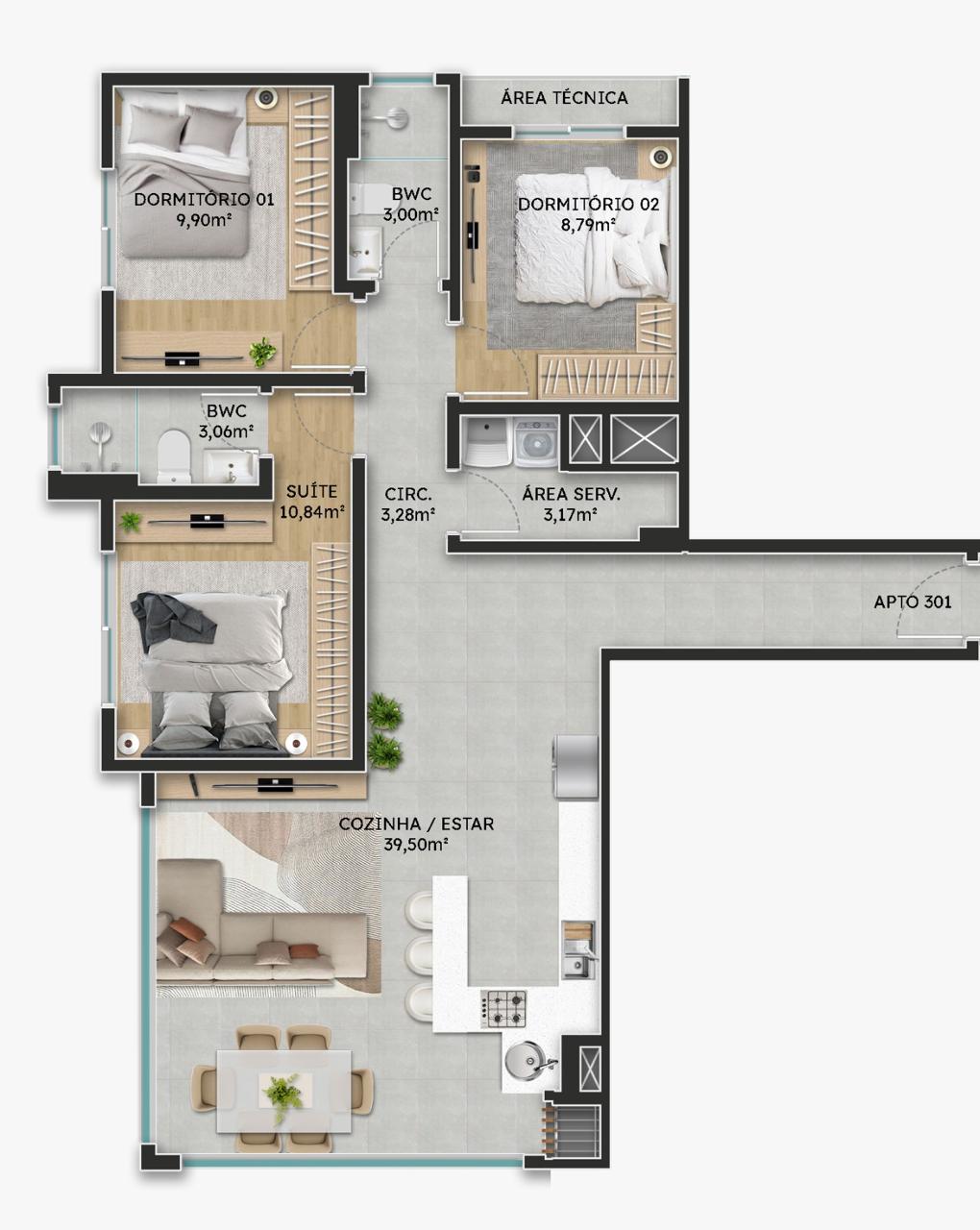 Planta Apto 301 do Green Coast