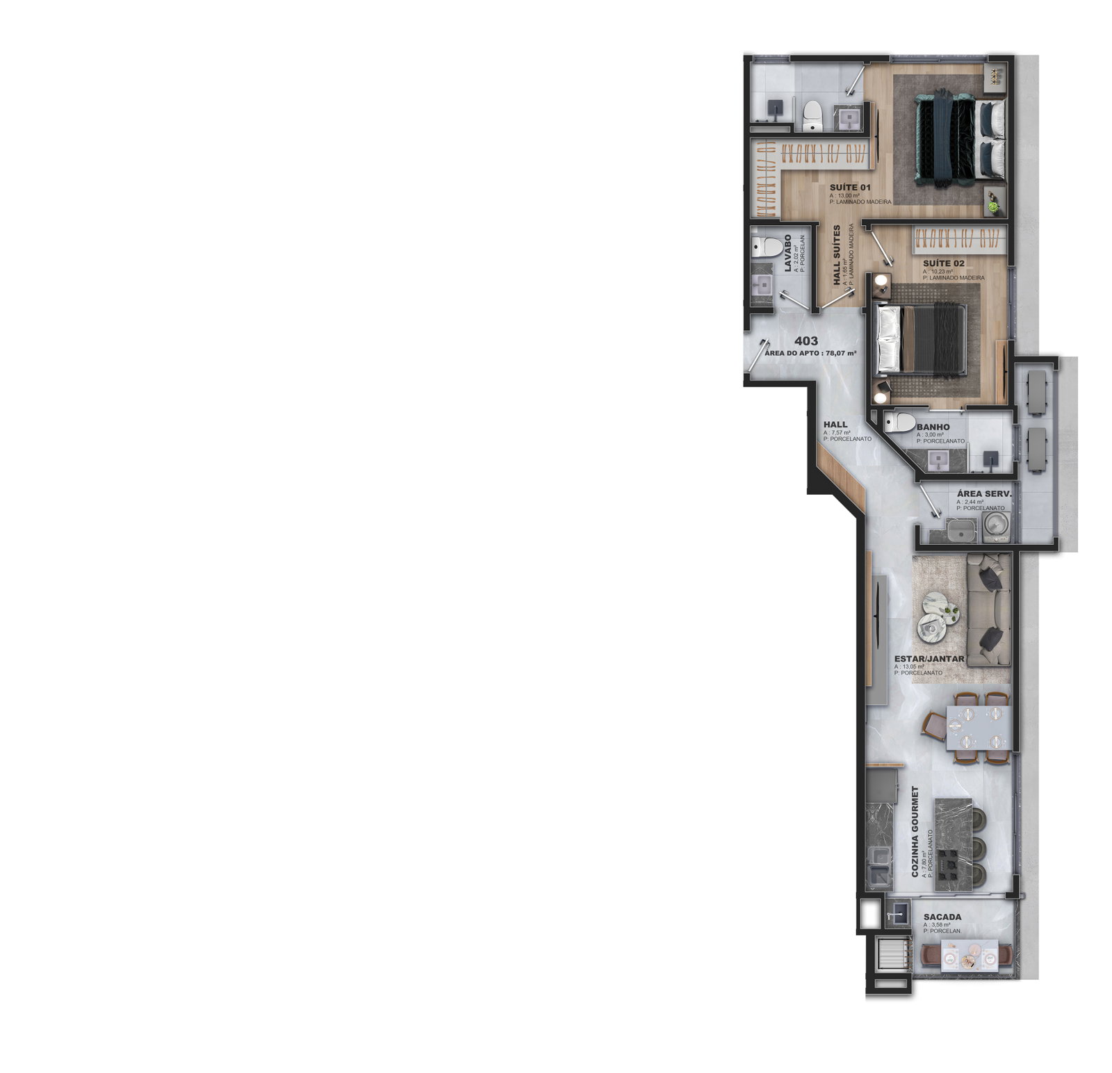 Planta Apto 403, 78 m² do Lê Vittá