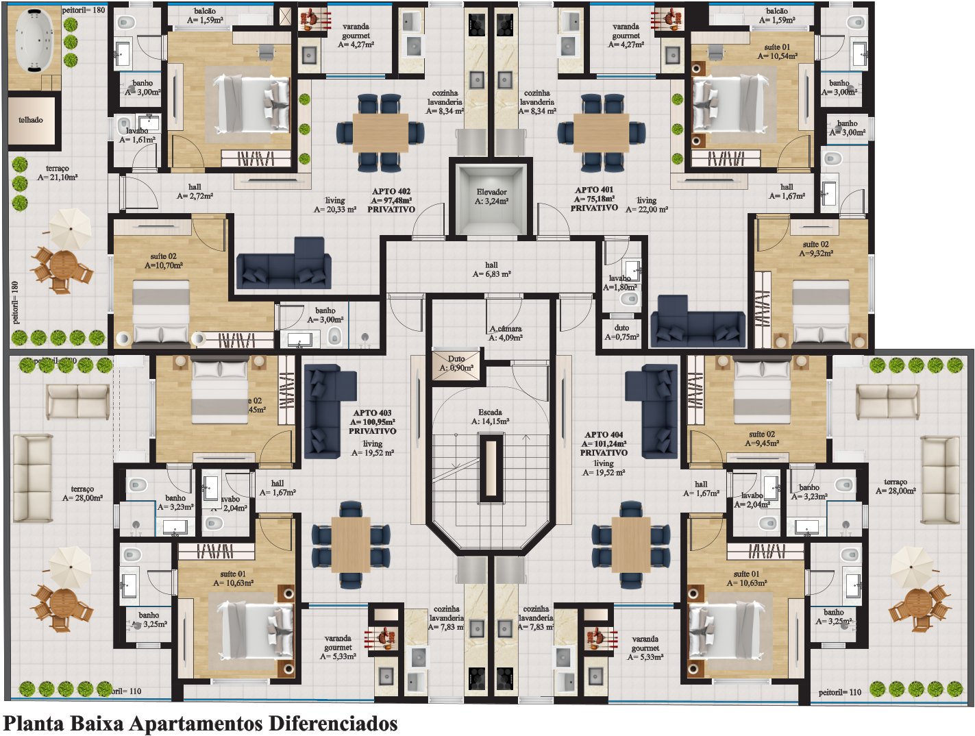 Planta Apartamentos Diferenciados do Lazuli By Cretta