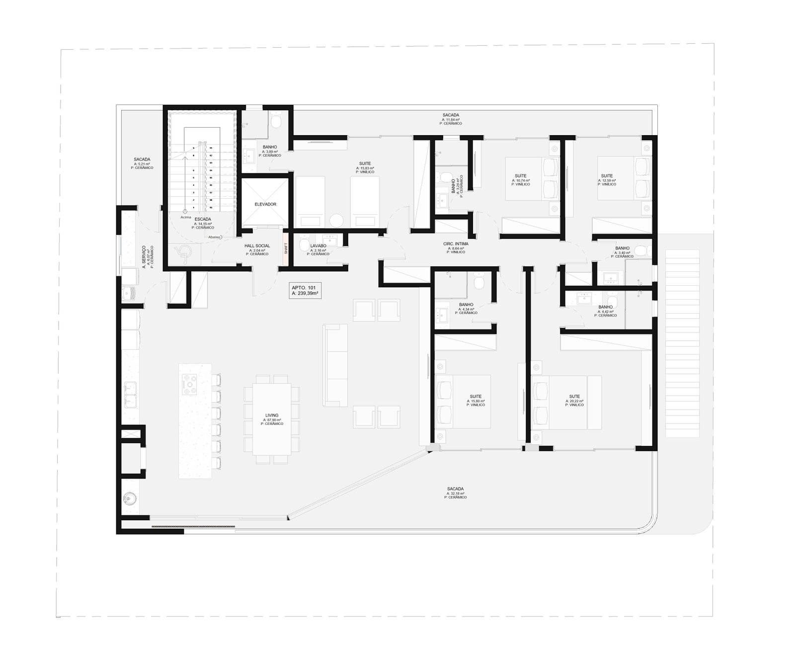 Planta Apto 101, 239 m² do Family