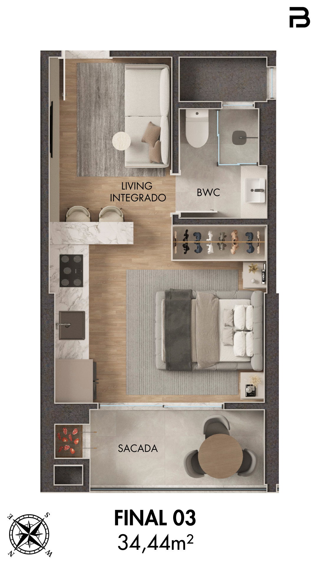 Planta Final 03, 34 m² do Breeze Towers