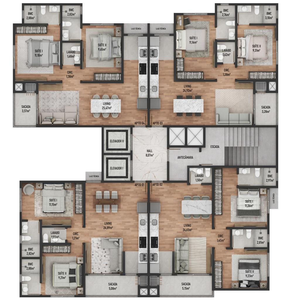 Planta Pavimento Tipo (2 de 2) do Johann Bach Residence
