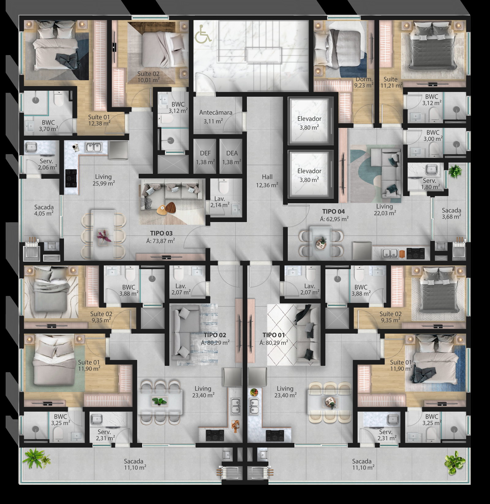 Planta Pavimento Tipo do Infinity Residence