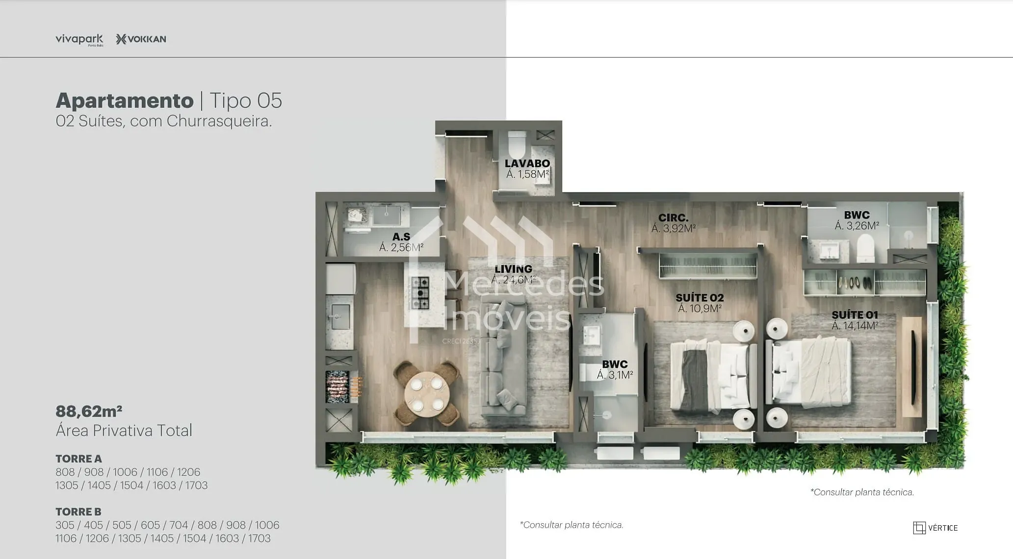 Planta 55 de Apartamento 1 suite + piscina privativa à venda, 100m² Viva Park, Porto Belo, SC