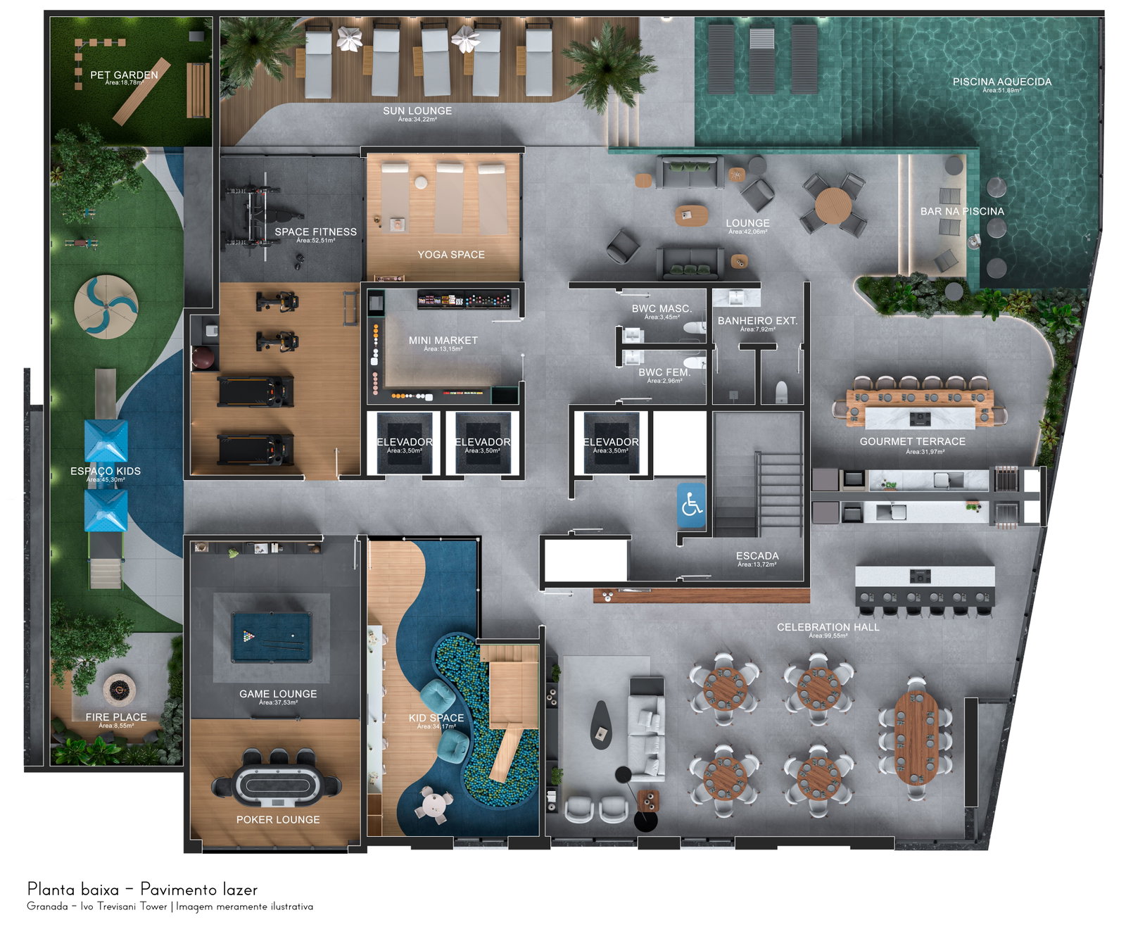 Planta Pavimento lazer do Ivo Trevisani Tower