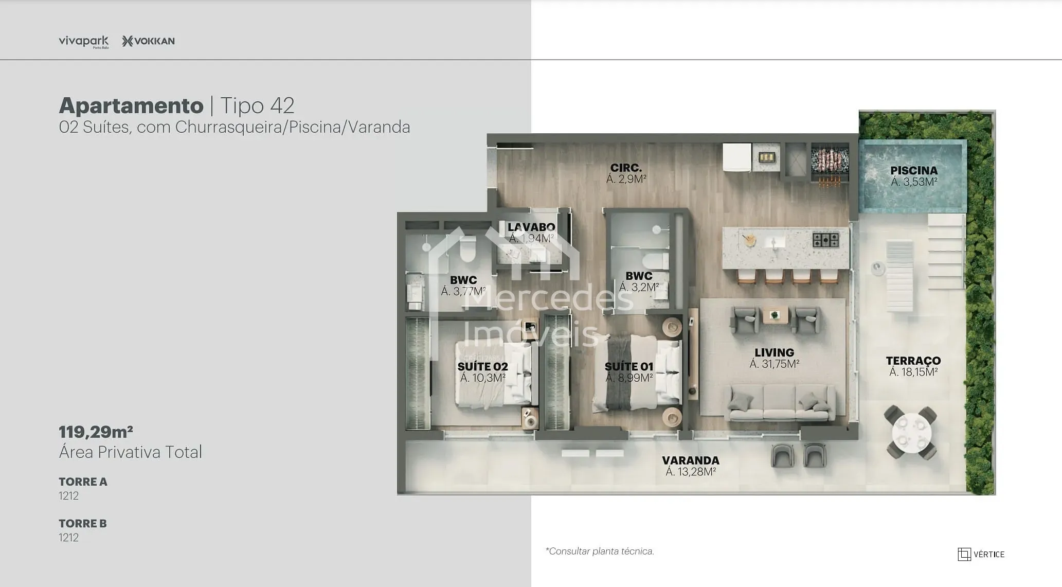 Planta 92 de Apartamento 1 suite + piscina privativa à venda, 100m² Viva Park, Porto Belo, SC