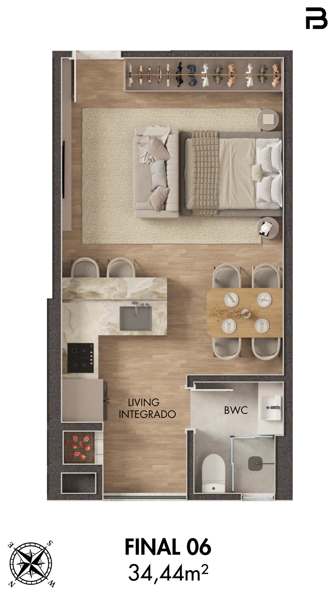 Planta Final 06, 34 m² do Breeze Towers